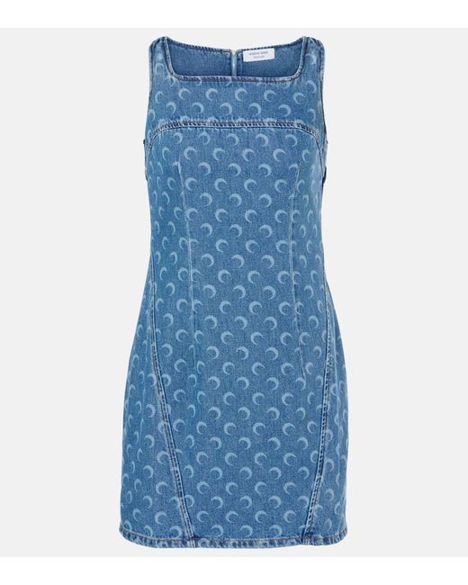 MARINE SERRE Blue All Over Moon Denim Minidress