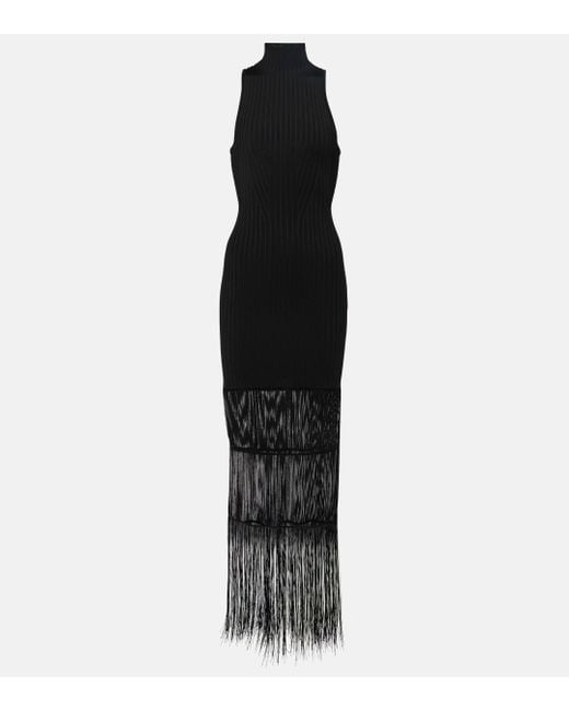Khaite Black Zare Fringed Ribbed-knit Maxi Dress