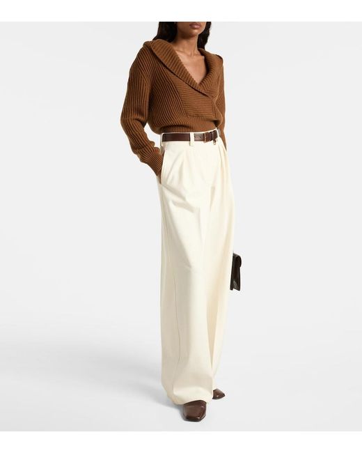 Max Mara White Molo Pleated Wool And Cotton-Blend Pants