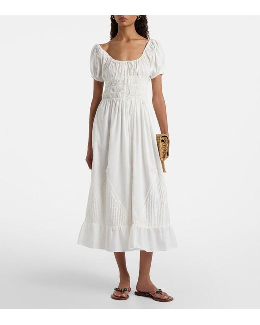 Faithfull The Brand White Sunniva Cotton Midi Dress
