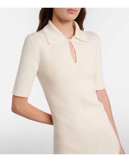 Jil Sander White Knitted Wool Midi Dress