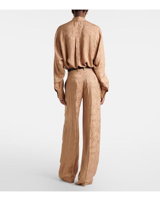 Stella McCartney Natural Silk-Blend Wide-Leg Pants
