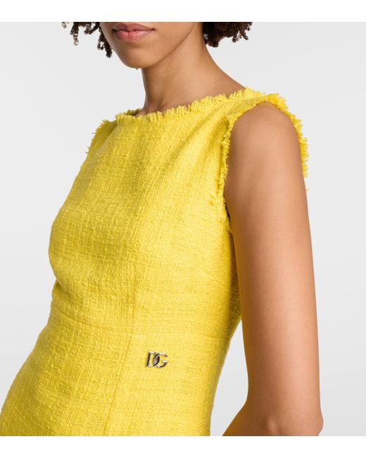 Robe midi en tweed a logo Dolce & Gabbana en coloris Yellow