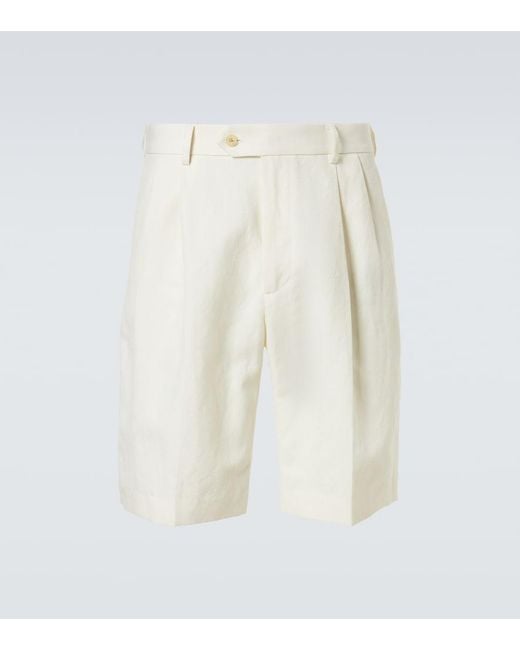 Auralee White Pleated Wool, Cotton, And Linen Shorts for men