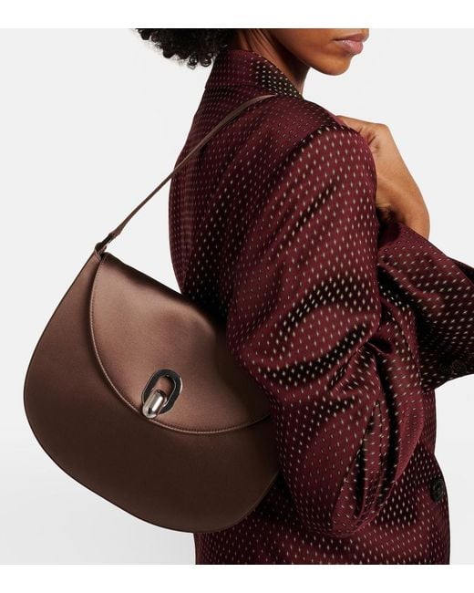SAVETTE Brown Tondo Small Satin Shoulder Bag