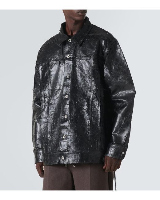Rick Owens Black Coated Denim Jacket for men