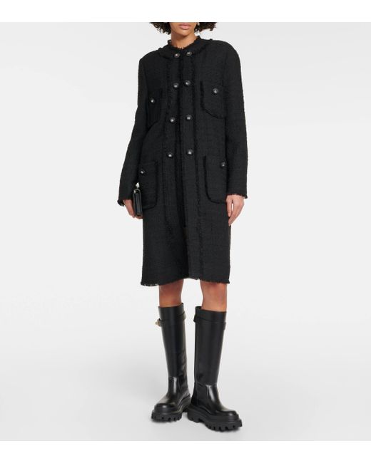 Dolce & Gabbana Black Fringed Wool-blend Tweed Coat