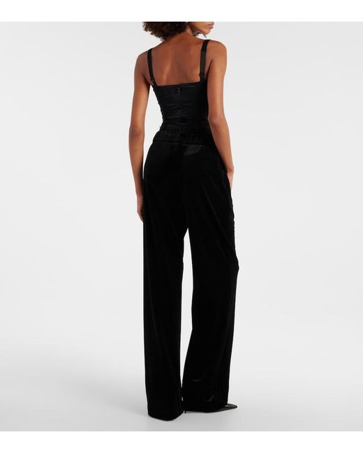 Dolce & Gabbana Blue High-Rise Velvet Wide-Leg Pants