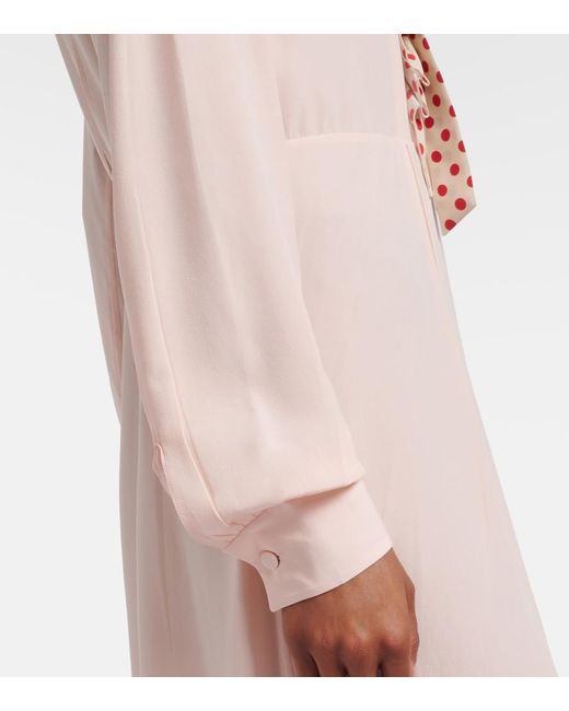 Prada Pink Belted Polka-Dot Silk Midi Dress