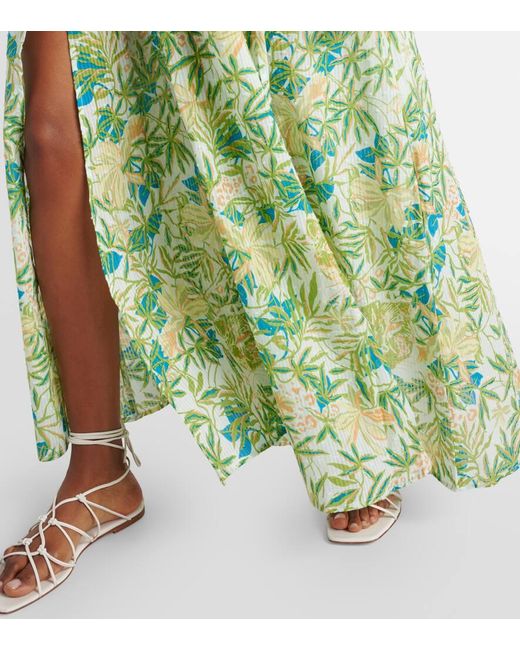 Vestido largo Nava de algodon floral Poupette de color Green