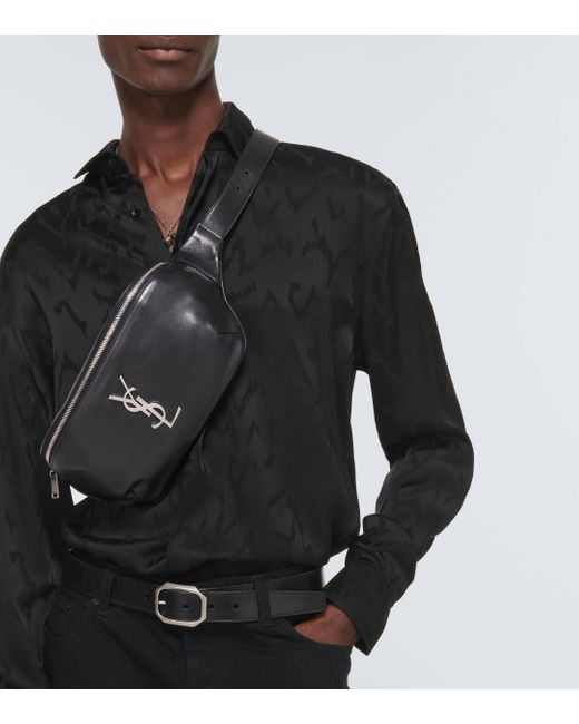 Saint Laurent Black Cassandre Leather Belt Bag for men