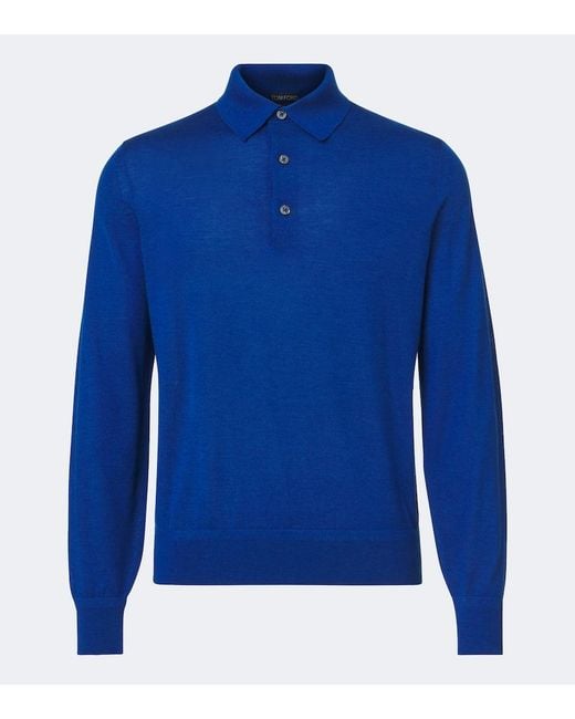 Tom Ford Blue Cashmere And Silk Polo Sweater for men