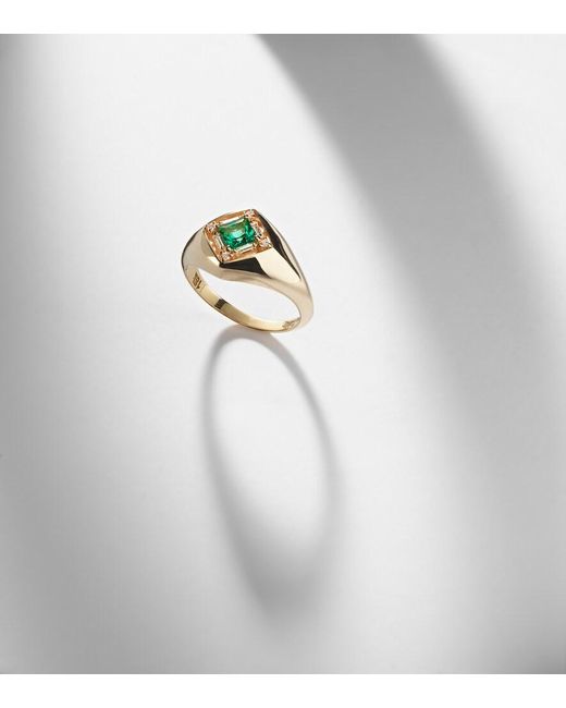 Suzanne Kalan White Signet Mini 18Kt Ring With Emerald And Diamonds