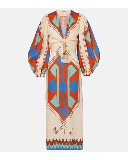 Robe Midi Imprimee En Lin Johanna Ortiz en coloris Orange