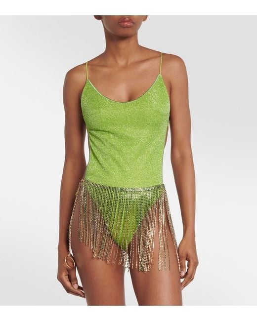 Oseree White Embellished Asymmetric Miniskirt