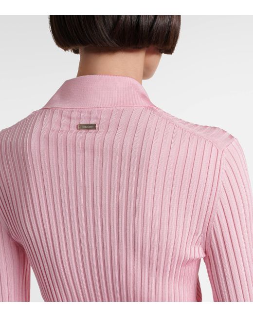 Ferragamo Pink Ribbed-knit Polo Sweater