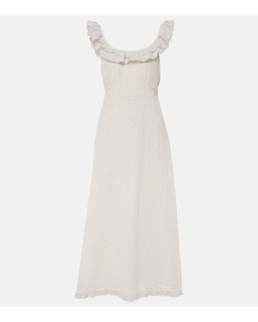 Rixo White Patsy Broderie Anglaise Cotton Midi Dress