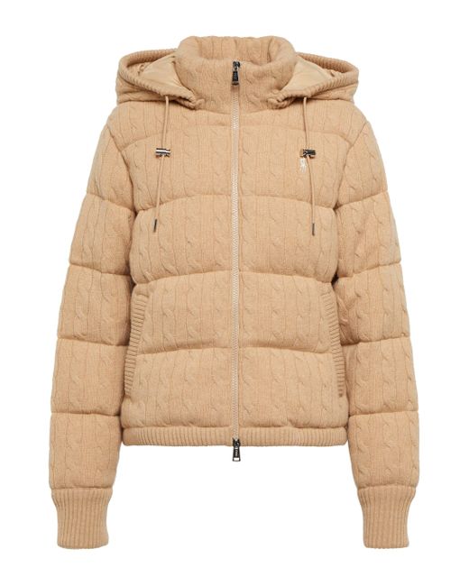 Polo Ralph Lauren Cashmere Cableknit Puffer Jacket in Brown (Natural