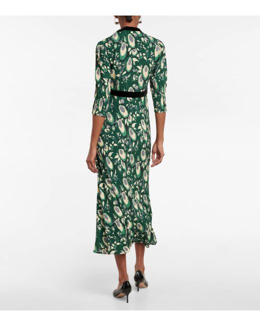 Rixo Green Petra Floral-print Crepe De Chine Midi Dress