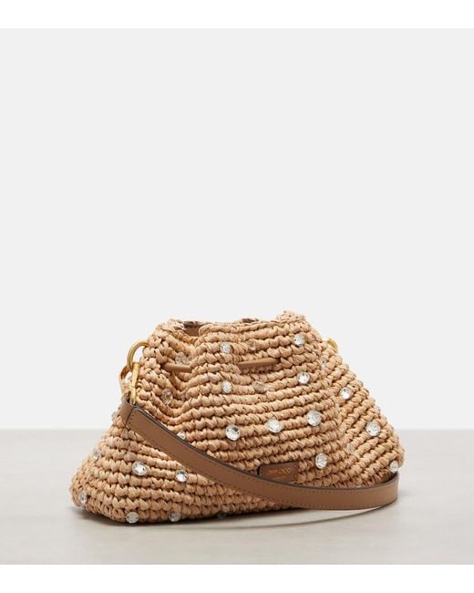 Jimmy Choo Brown Cinch Small Embellished Raffia Tote Bag