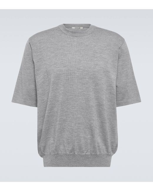 Auralee Gray Knitted Cashmere T-shirt for men