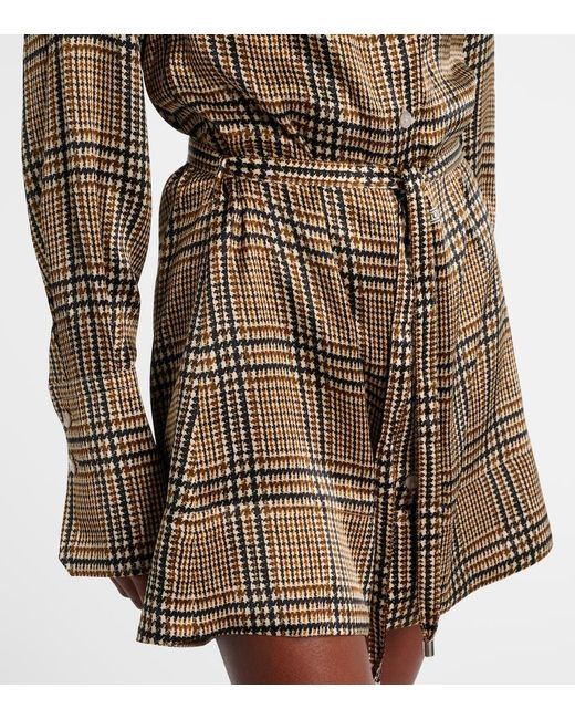 Patou Brown Prince Of Wales Check Silk Shirt Dress