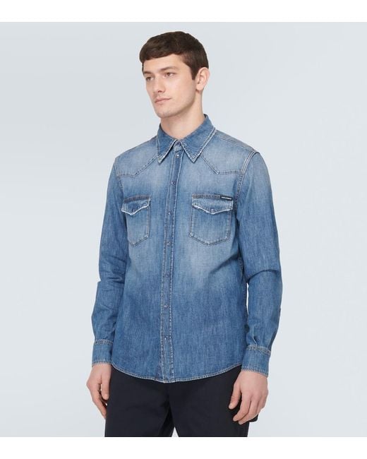 Dolce & Gabbana Blue Denim Shirt for men