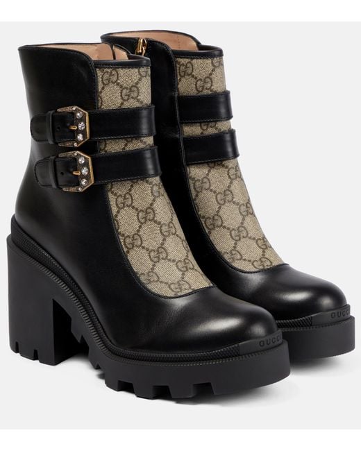 Gucci Black GG Canvas And Leather Ankle Boots