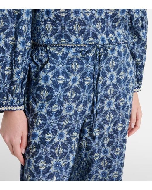 Velvet Blue Kendra Printed Cotton Wide-Leg Pants