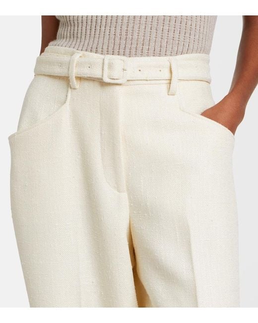 Gabriela Hearst White Norman Belted Silk And Wool Wide-Leg Pants