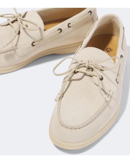 Loro Piana White Sea-Sail Walk Suede Boat Shoes for men