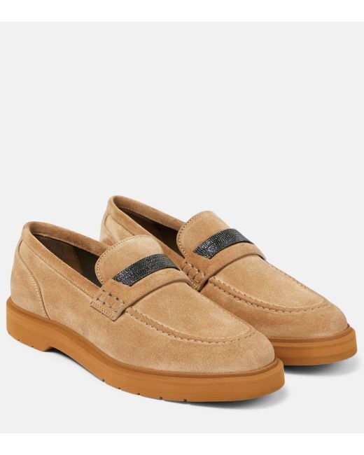 Brunello Cucinelli Brown Embellished Suede Loafers