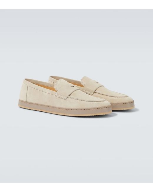Brunello Cucinelli White Suede Penny Loafers for men