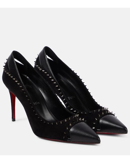 Christian Louboutin Black Duvette Spikes 85 Leather & Suede Pump
