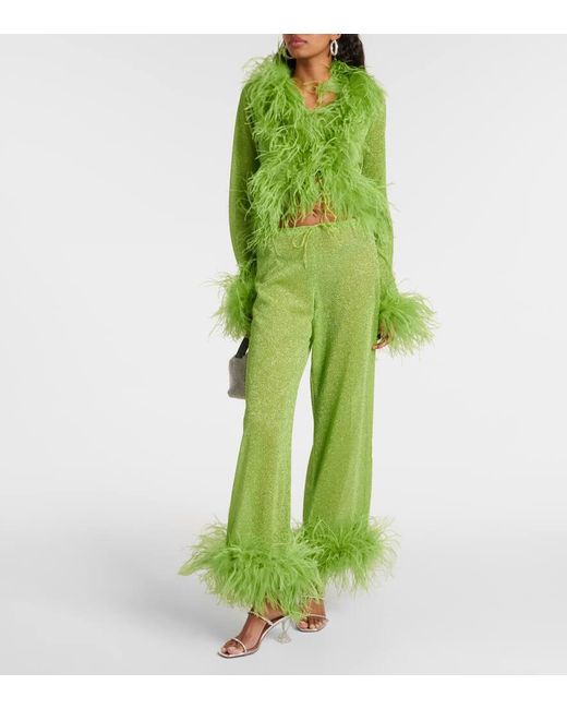 Pantalones Lumiere Plumage con plumas Oseree de color Green