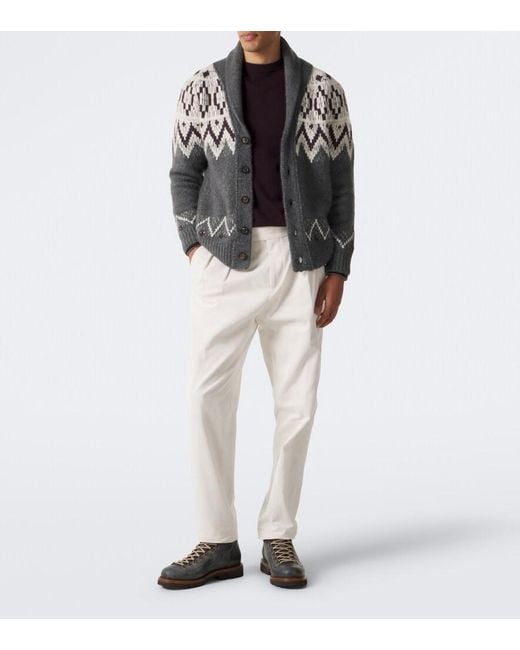 Eleventy Gray Cashmere And Silk Jacquard Cardigan for men
