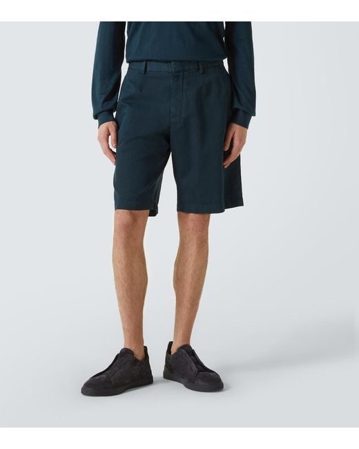 Zegna Blue Cotton And Linen Shorts for men