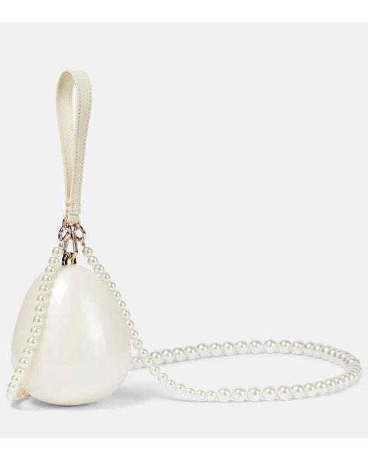 Simone Rocha White Mini Egg Pearl And Crystal Clutch
