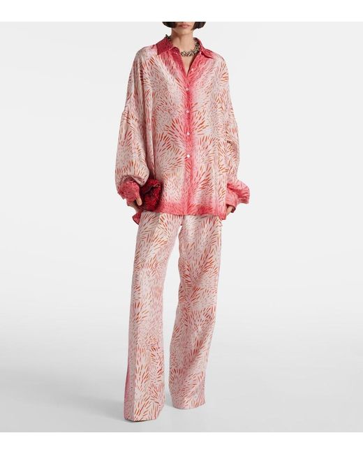 Dries Van Noten Pink Printed Silk Shirt