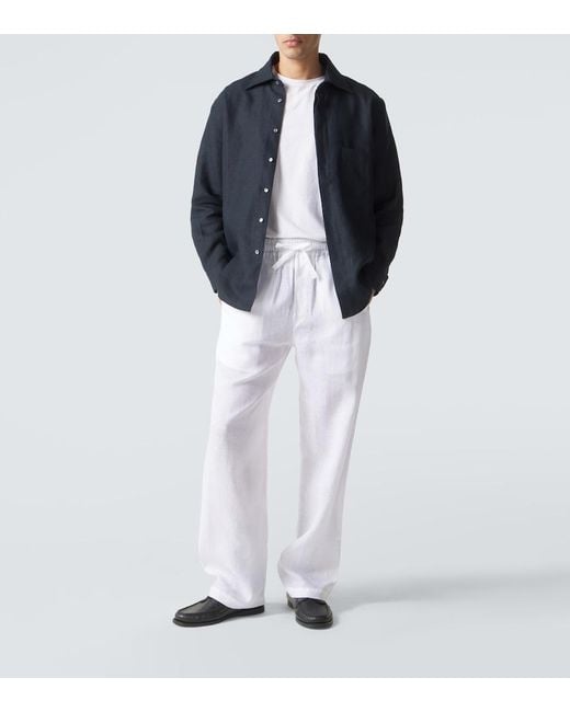 Saman Amel Blue Linen Overshirt for men