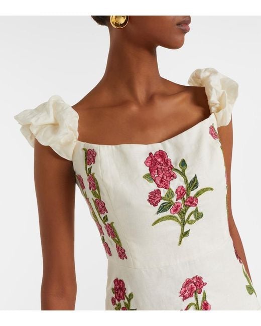Agua Bendita Natural Siembra Embroidered Linen Maxi Dress