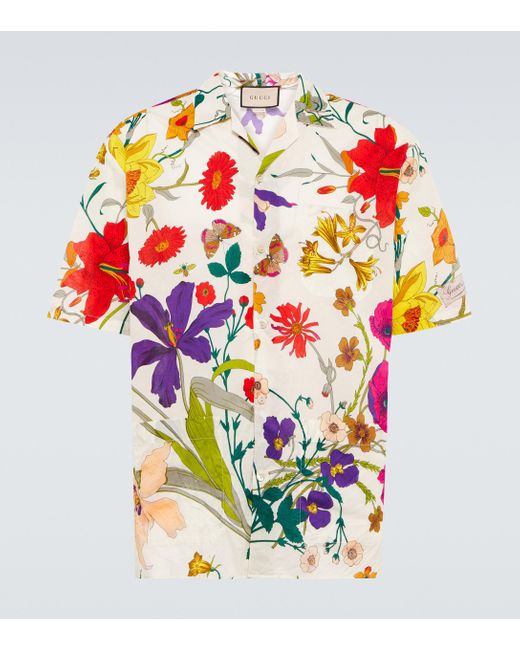 Gucci White Floral Cotton Shirt for men