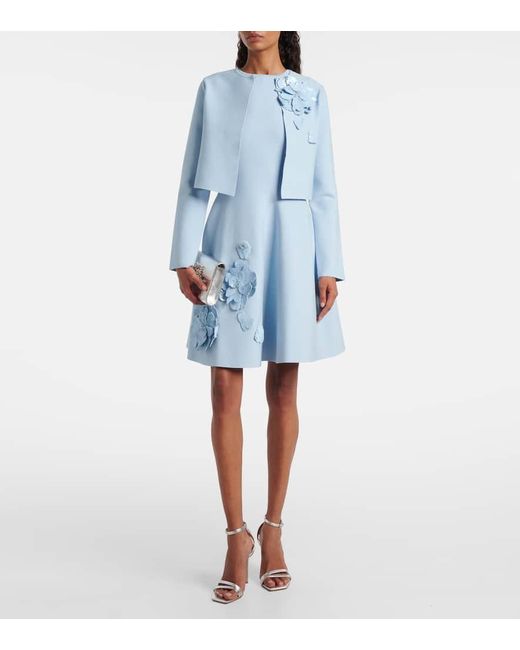 Oscar de la Renta Blue Cropped Floral-Applique Sequined Jacket