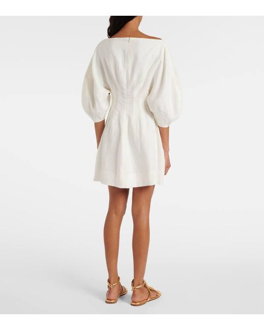 Faithfull The Brand White Puff-Sleeve Linen Minidress