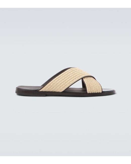 Manolo Blahnik Brown Otawi Leather-Trimmed Raffia Sandals for men