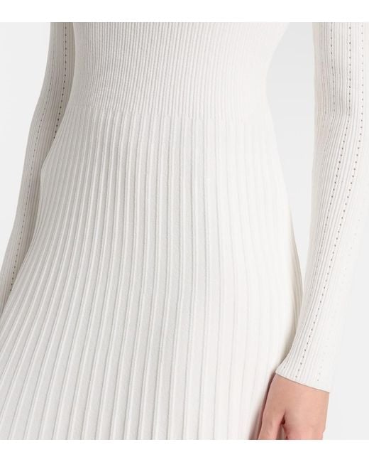 Veronica Beard White Nami Ribbed-Knit Sweater Dress