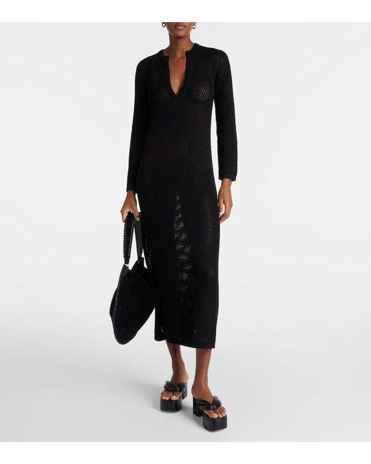 Nili Lotan Black Zera Open-Knit Cotton Maxi Dress