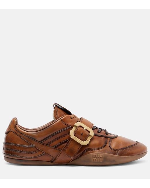 Miu Miu Brown Logo Leather Sneakers
