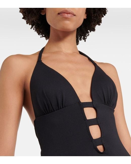 Alexandra Miro Black Cindy Cutout Halterneck Swimsuit