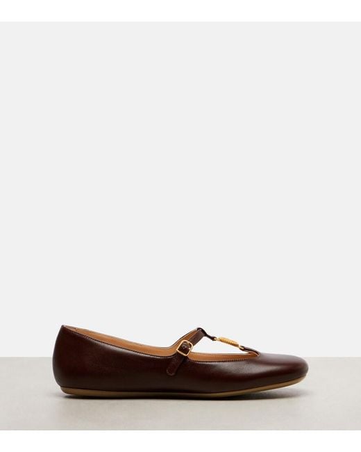 Chloé Brown Leonore Embellished Leather Ballet Flats